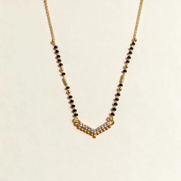 Gold_And_Black_Metal_Beaded_V-Pendant_Mangalsutra_Necklace_For_Women