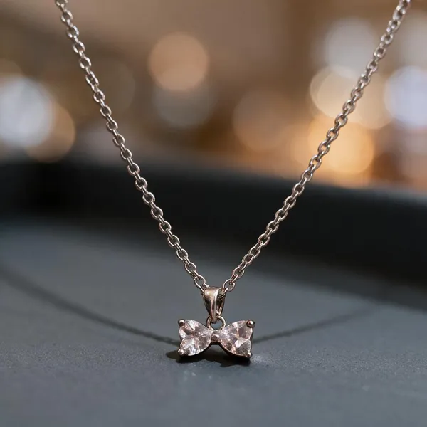 Silver_Tone_Metal_Bow_Pendant_Necklace_For_Women