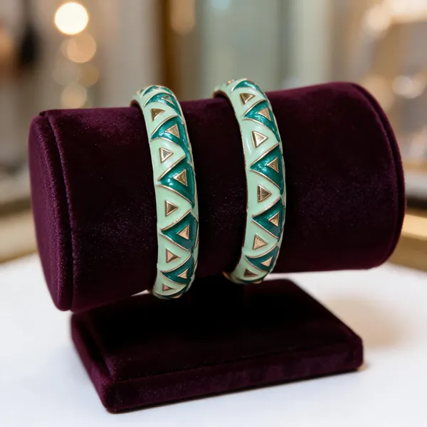 Green_Metal_Enamel_Geometric_Bangles_For_Women