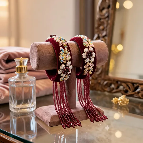 Maroon_Velvet_Stone_Embellished_Bridal_Bangles_For_Women