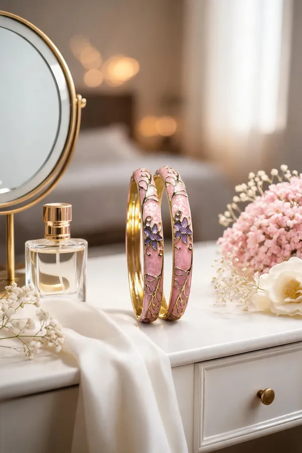 Pink_Gold_Metal_Enamel_Floral_Bangles_For_Women