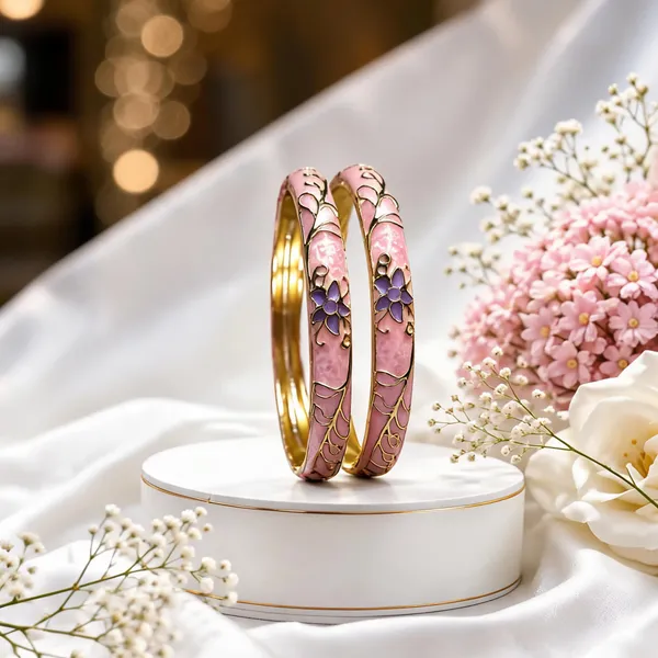 Pink_Gold_Metal_Enamel_Floral_Bangles_For_Women