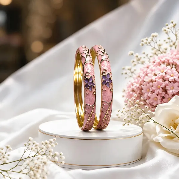 Pink_Gold_Metal_Enamel_Floral_Bangles_For_Women