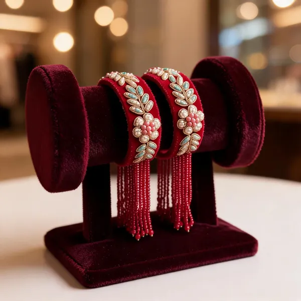 Red_Glass_Acrylic_Metal_Bangle_For_Women
