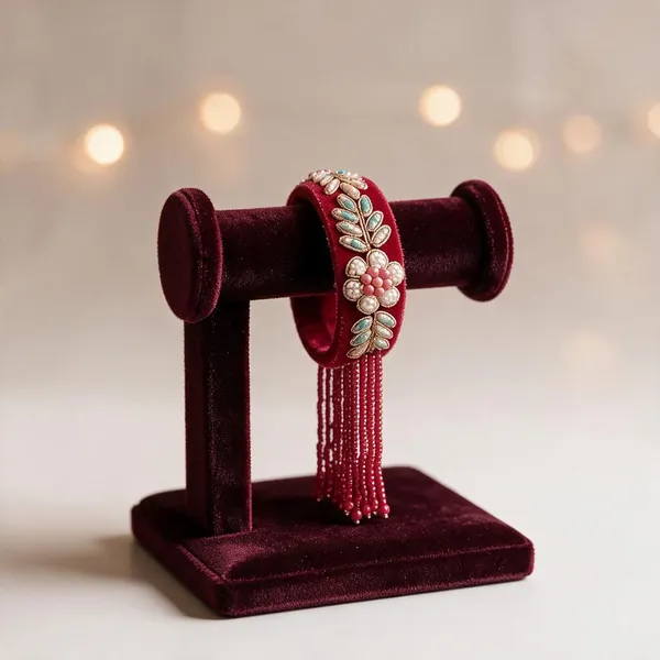 Red_Glass_Acrylic_Metal_Bangle_For_Women
