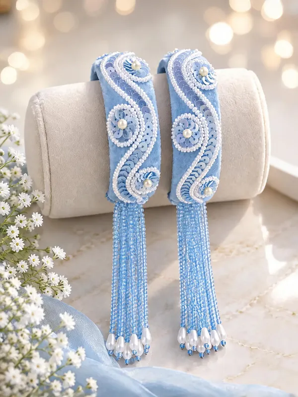 Blue_Metal_Beads_Stone_Embellished_Bangle_For_Women