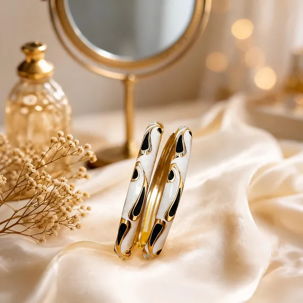 Gold_White_Black_Metal_Enamel_Bangle_Set_For_Women