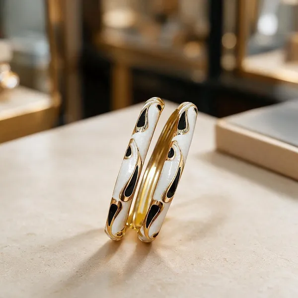 Gold_White_Black_Metal_Enamel_Bangle_Set_For_Women