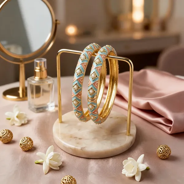 Turquoise_Gold_Metal_Stone_Embellished_Bangles_For_Women