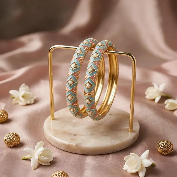 Turquoise_Gold_Metal_Stone_Embellished_Bangles_For_Women