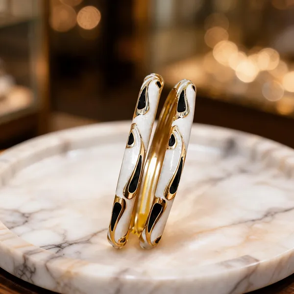 Gold_White_Black_Metal_Enamel_Bangles_For_Women