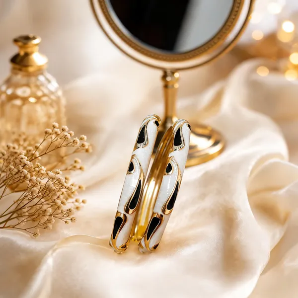 Gold_White_Black_Metal_Enamel_Bangles_For_Women