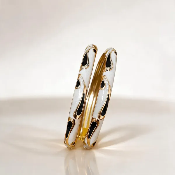 Gold_White_Black_Metal_Enamel_Bangles_For_Women