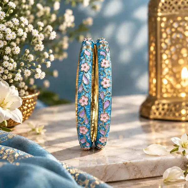 Blue_Gold_Metal_Enamel_Floral_Bangles_For_Women