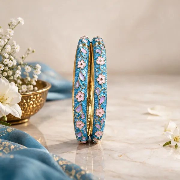 Blue_Gold_Metal_Enamel_Floral_Bangles_For_Women