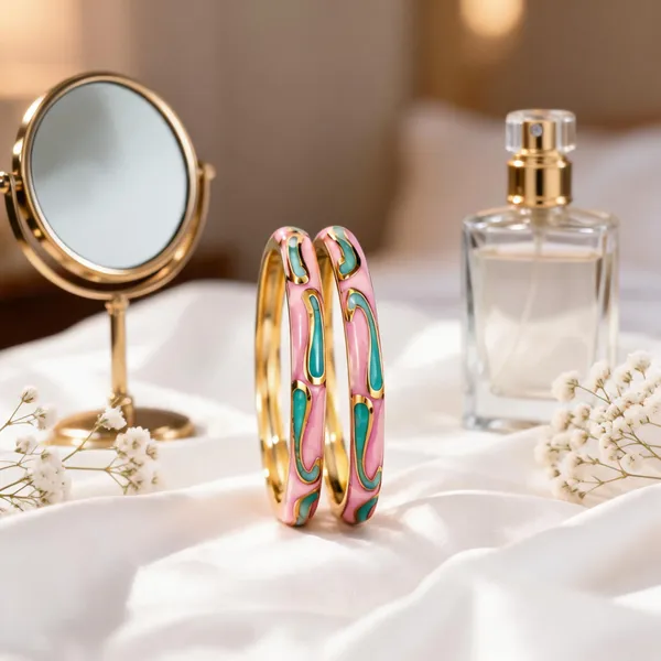 Pink_Metal_Enamel_Bangle_Set_For_Women