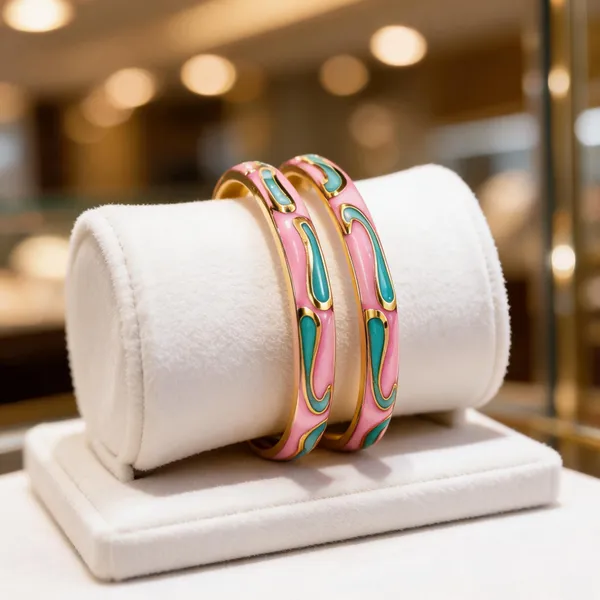 Pink_Metal_Enamel_Bangle_Set_For_Women