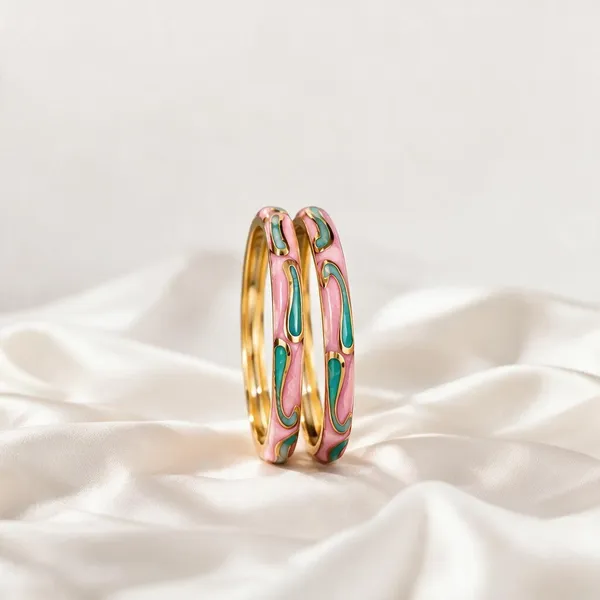 Pink_Metal_Enamel_Bangle_Set_For_Women