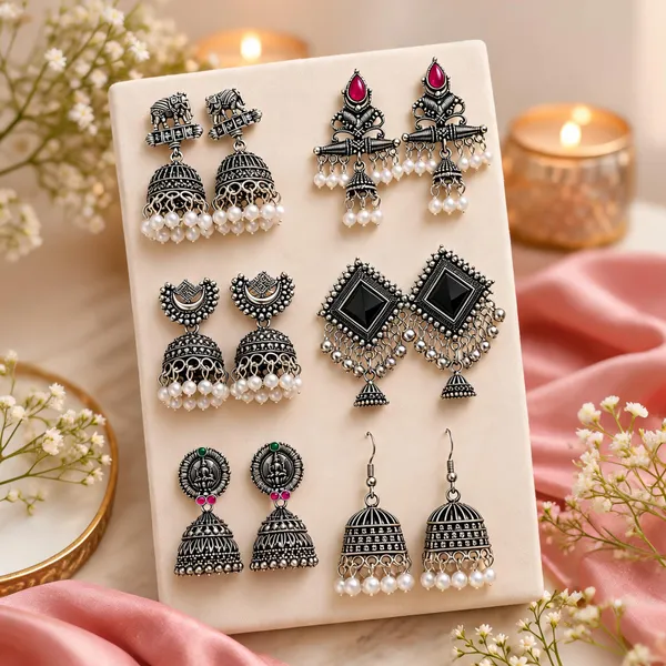 Silver_Oxidized_Alloy_Jhumka_Earrings_Set_For_Women
