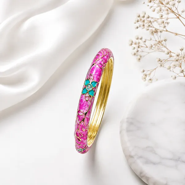 Pink_Enamel_Floral_Bangle_for_Women