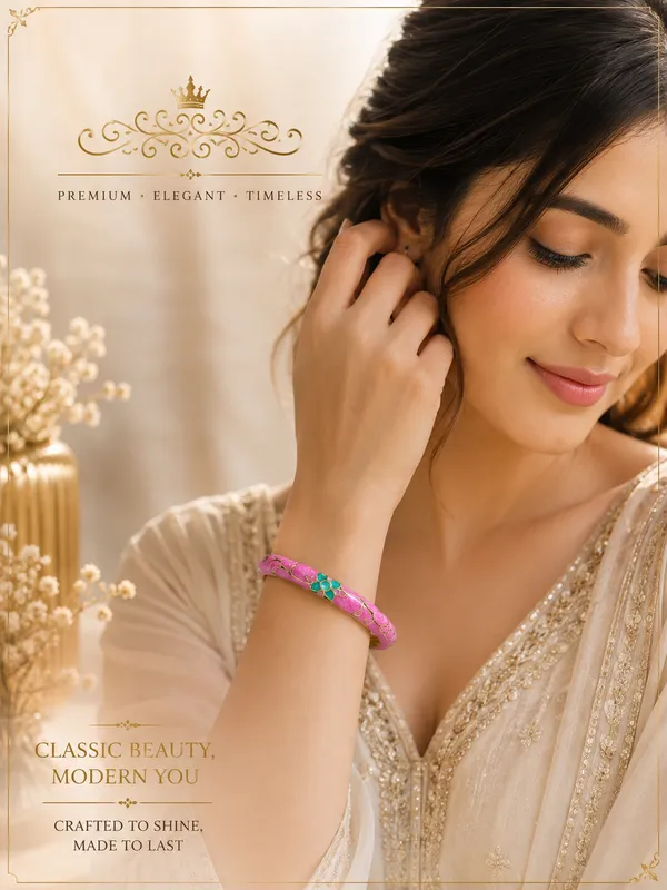 Pink_Enamel_Floral_Bangle_for_Women