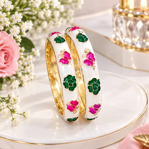 White_Enamel_Floral_Bangles_for_Women
