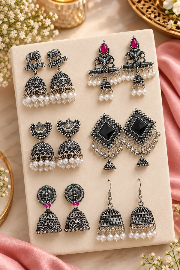 Silver_Oxidized_Jhumka_Earrings_Set_for_Women