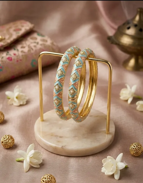 Turquoise_Gold-Tone_Embellished_Bangles_for_Women