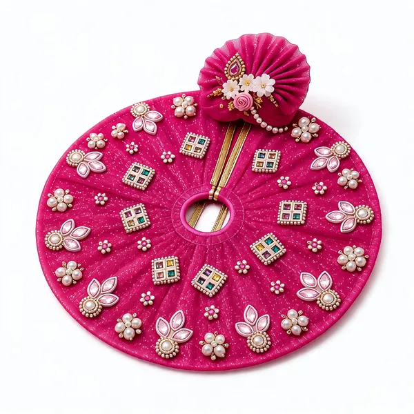 Pink_Net_Floral_Pearl_Embellished_Laddu_Gopal_Poshak_With_Pagdi