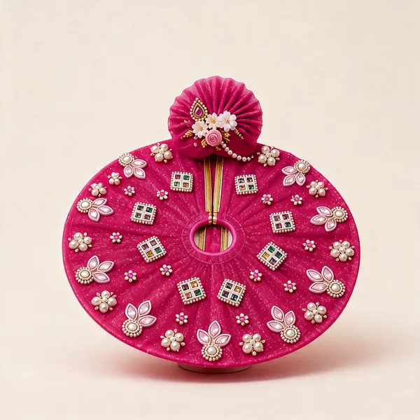 Pink_Net_Floral_Pearl_Embellished_Laddu_Gopal_Poshak_With_Pagdi