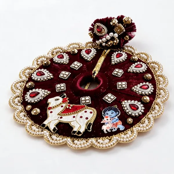 Maroon_Velvet_Gold-Toned_Stone_Embellished_Laddu_Gopal_Aasan
