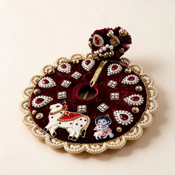 Maroon_Velvet_Gold-Toned_Stone_Embellished_Laddu_Gopal_Aasan