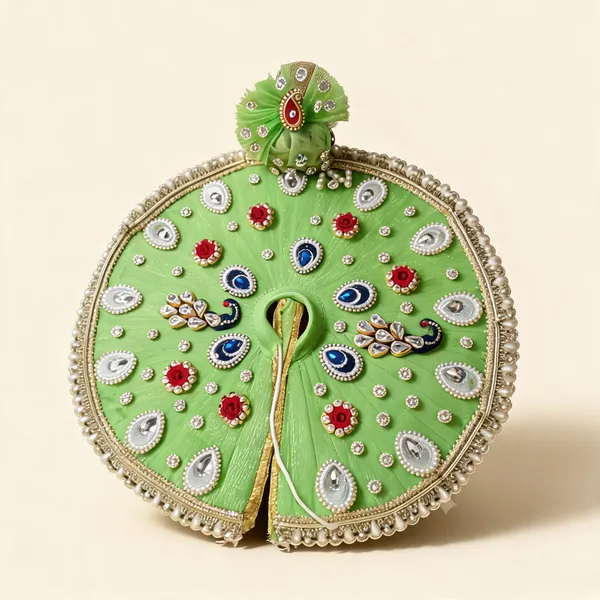 Green_Peacock_Motif_Stone_Embellished_Laddu_Gopal_Poshak_With_Pagdi