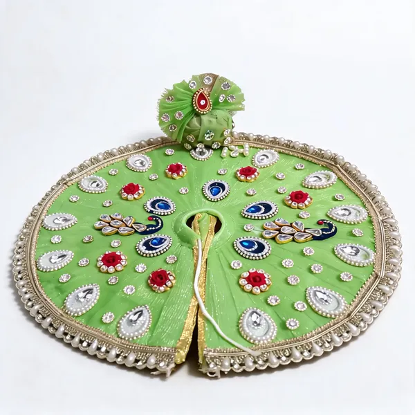 Green_Peacock_Motif_Stone_Embellished_Laddu_Gopal_Poshak_With_Pagdi