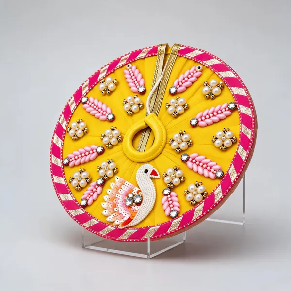 Yellow_Pink_Gold_Peacock_Embellished_Pooja_Thali
