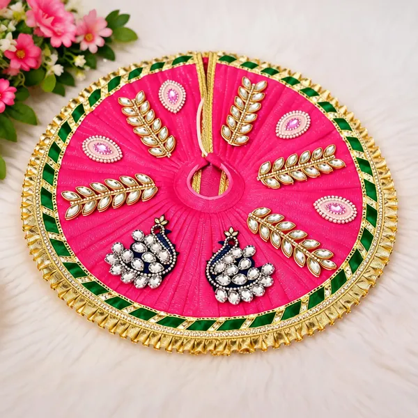 Pink_Net_Gold_Border_Leaf_Motif_Embellished_Laddu_Gopal_Poshak_With_Pagdi
