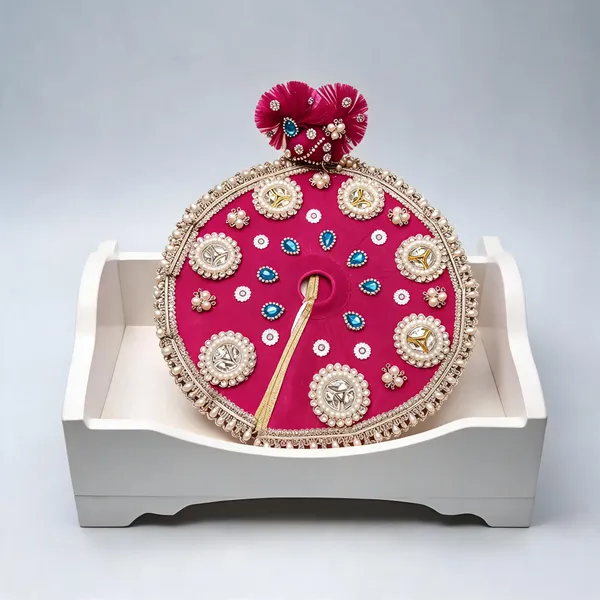 Pink_Fabric_Pearl_Stone_Embellished_Round_Pooja_Thali_Cover