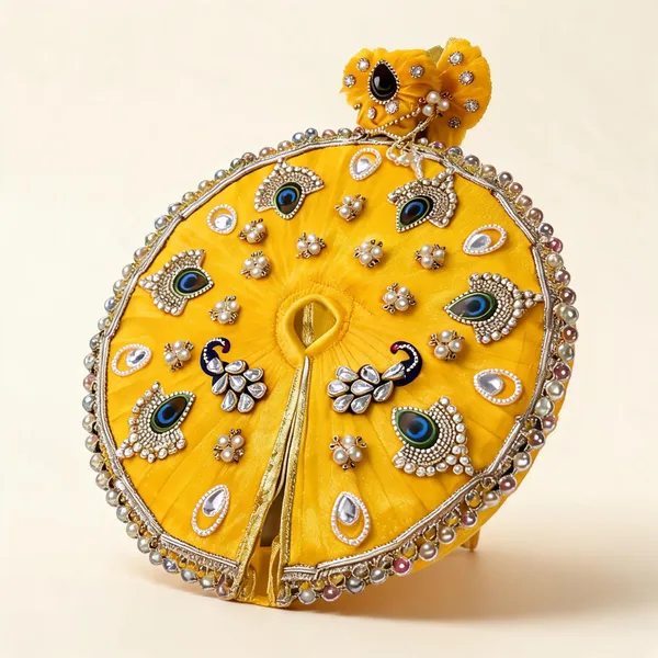 Yellow_Peacock_Feather_Motif_Embellished_Laddu_Gopal_Poshak_Set