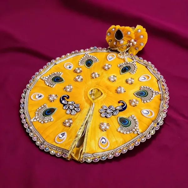 Yellow_Peacock_Feather_Motif_Embellished_Laddu_Gopal_Poshak_Set