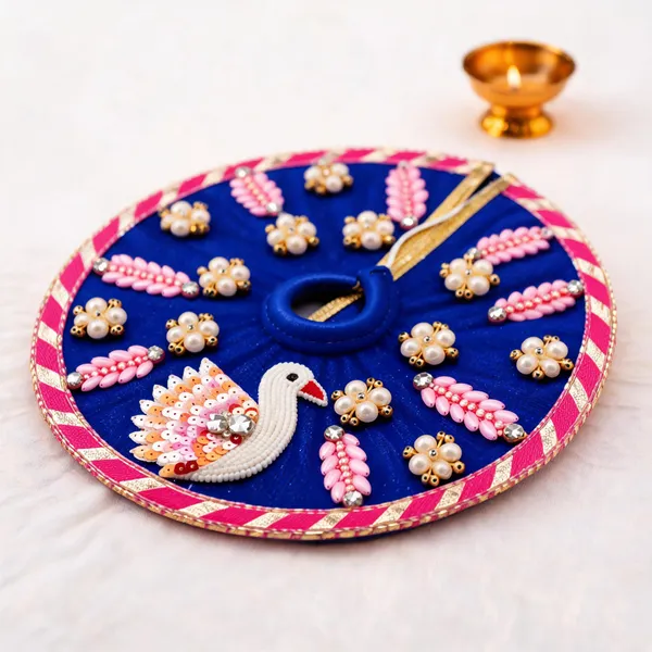 Blue_Pink_Net_Handwork_Floral_Laddu_Gopal_Poshak_With_Pagdi