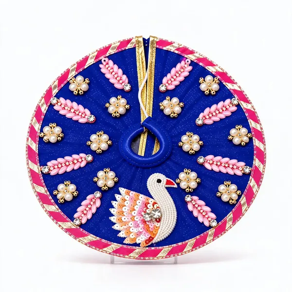 Blue_Pink_Net_Handwork_Floral_Laddu_Gopal_Poshak_With_Pagdi
