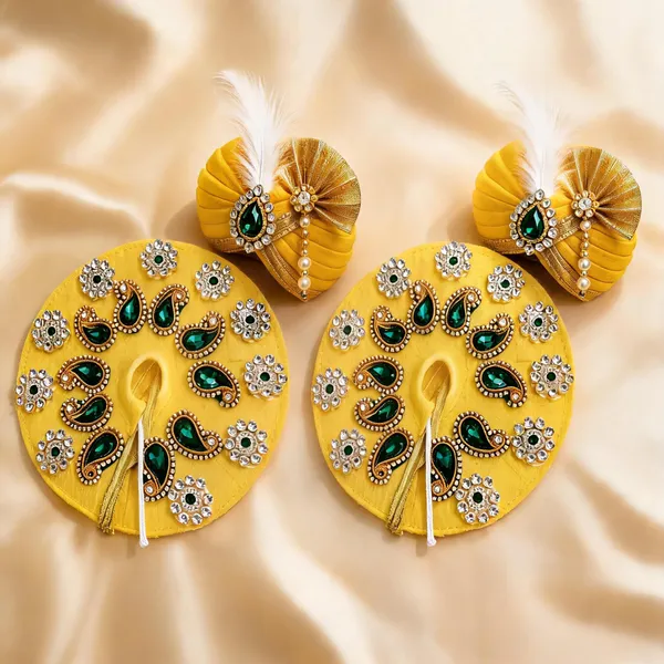 Yellow_Embellished_Peacock_Motif_Laddu_Gopal_Poshak_With_Crown_-_Pack_of_2