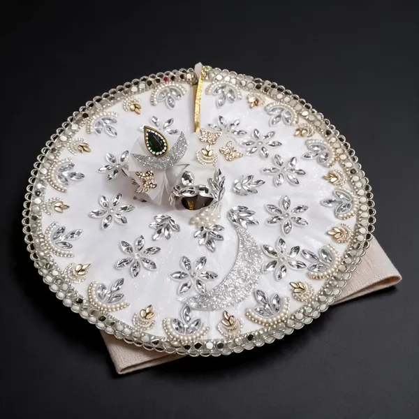 White_Embellished_Decorative_Pooja_Thali