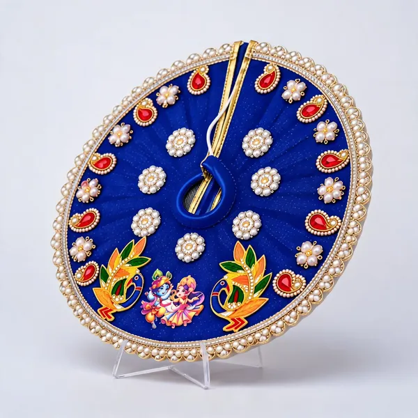 Blue_Radha_Krishna_Floral_Pearl_Embellished_Pooja_Thali_Cover