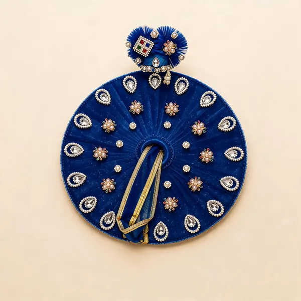 Blue_Velvet_Paisley_Stone_Pearl_Embellished_Laddu_Gopal_Dress_Set