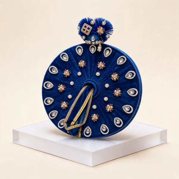 Blue_Velvet_Paisley_Stone_Pearl_Embellished_Laddu_Gopal_Dress_Set
