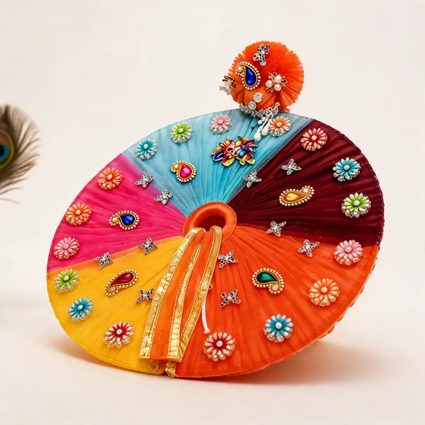 Multicolour_Floral_Paisley_Embellished_Laddu_Gopal_Poshak_With_Pagdi