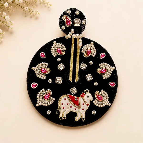 Black_Velvet_Rajasthani_Elephant_Embroidered_Wall_Hanging