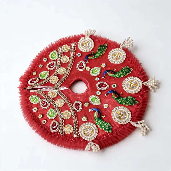 Red_Embellished_Peacock_Design_Pooja_Aasan