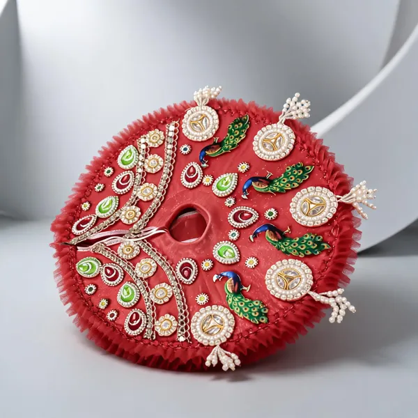Red_Embellished_Peacock_Design_Pooja_Aasan